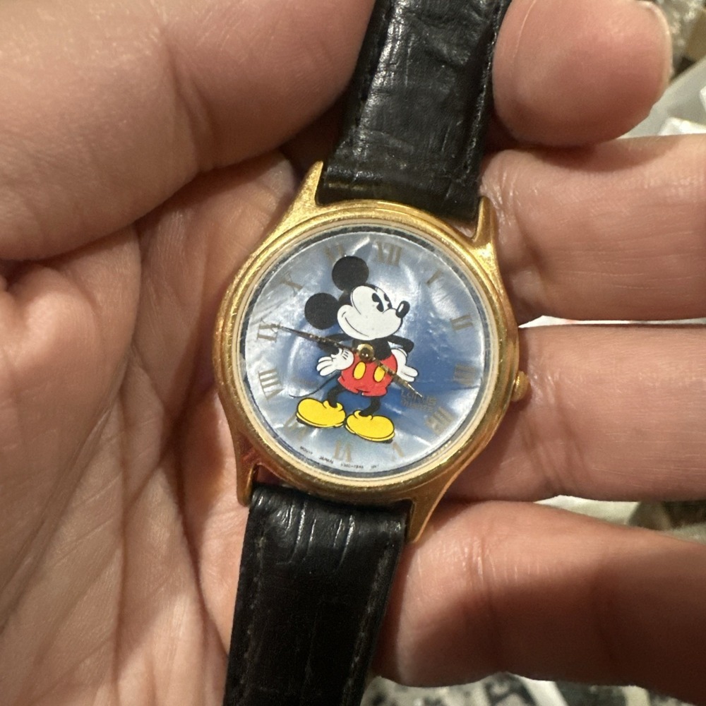 Vintage Lorus Mickey Mouse Unisex Watch‎ Blue Iridescent MOP Dial 34mm 7" Repair